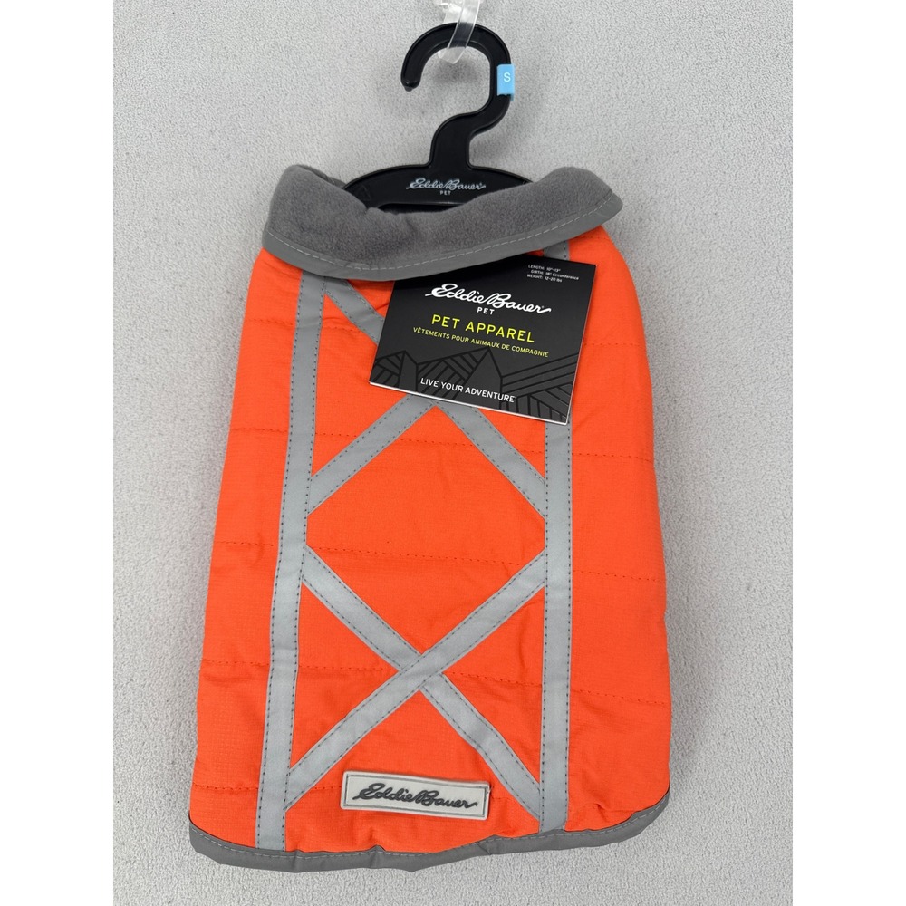 Eddie Bauer Pet NWT Small Orange Reflective Quilted Fleece Lined Dog Vest Safety
